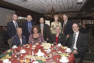 Attending the December chapter meeting are (seated l-r) Cheryl Davidson, chapter secretary; Donna Migliaccio, senior administrative marketing assistant, Rockwell Collins; Lisa Pandolf, chapter vice president for the Young AFCEAN Committee; Chuck Strimpler, chapter president; (standing l-r) Michael Ferlise, vice president, Ferlise & Associates; Vladimir Kowaliwskyj, business development manager, Harris Corporation; Tom Michelli, president, Michelli Associates; Barbara Ferlise, Ferlise & Associates; and Danny DeMarinis, AFCEA regional vice president for the New York/New Jersey region.